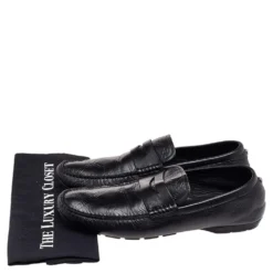 Versace Black Leather Penny Slip On Loafers Size 45 For Men -Versace Official Website luxury men versace used shoes p499815 009