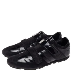 Versace Black Patent Leather And Suede Double Velcro Strap Low Top Sneakers Size 40 For Men -Versace Official Website luxury men versace used shoes p499821 001