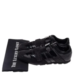 Versace Black Patent Leather And Suede Double Velcro Strap Low Top Sneakers Size 40 For Men -Versace Official Website luxury men versace used shoes p499821 006