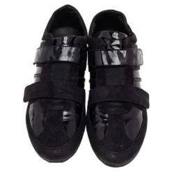 Versace Black Patent Leather And Suede Double Velcro Strap Low Top Sneakers Size 40 For Men -Versace Official Website luxury men versace used shoes p499821 008