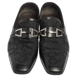 Versace Black Leather And Fabric Pointed Square Toe Loafers Size 40 For Men -Versace Official Website luxury men versace used shoes p501224 002