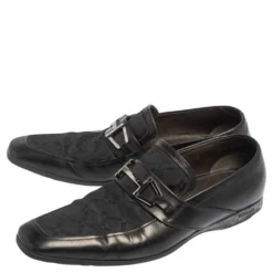 Versace Black Leather And Fabric Pointed Square Toe Loafers Size 40 For Men -Versace Official Website luxury men versace used shoes p501224 003