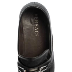 Versace Black Leather And Fabric Pointed Square Toe Loafers Size 40 For Men -Versace Official Website luxury men versace used shoes p501224 007