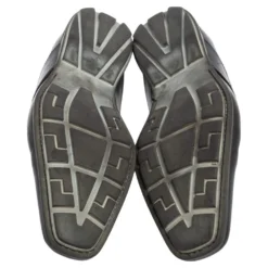 Versace Black Leather And Fabric Pointed Square Toe Loafers Size 40 For Men -Versace Official Website luxury men versace used shoes p501224 008