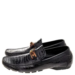 Versace Black Croc Embossed Leather Medusa Loafers Size 42 For Men -Versace Official Website luxury men versace used shoes p514751 006