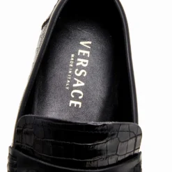 Versace Black Croc Embossed Leather Medusa Loafers Size 42 For Men -Versace Official Website luxury men versace used shoes p514751 009