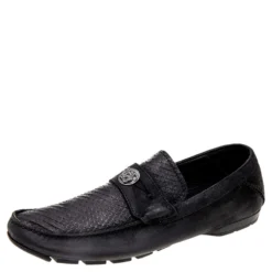 Versace Black Nubuck Leather And Python Medusa Loafers Size 41 For Men