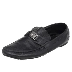 Versace Black Leather Medusa Slip On Loafers Size 44 For Men