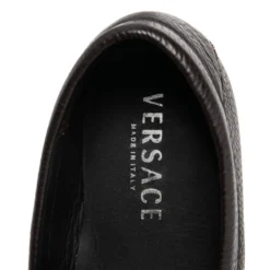 Versace Dark Brown Leather Medusa Embellished Slip On Loafers 41.5 For Men -Versace Official Website luxury men versace used shoes p526213 004