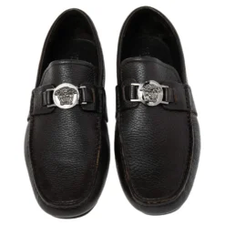 Versace Dark Brown Leather Medusa Embellished Slip On Loafers 41.5 For Men -Versace Official Website luxury men versace used shoes p526213 005