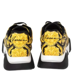 Versace Black/Yellow Barocco Print Leather Squalo Low Top Sneakers Size 43 For Men -Versace Official Website luxury men versace used shoes p533416 005
