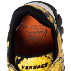 Versace Black/Yellow Barocco Print Leather Squalo Low Top Sneakers Size 43 For Men -Versace Official Website luxury men versace used shoes p533416 008