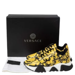 Versace Black/Yellow Barocco Print Leather Squalo Low Top Sneakers Size 43 For Men -Versace Official Website luxury men versace used shoes p533416 009