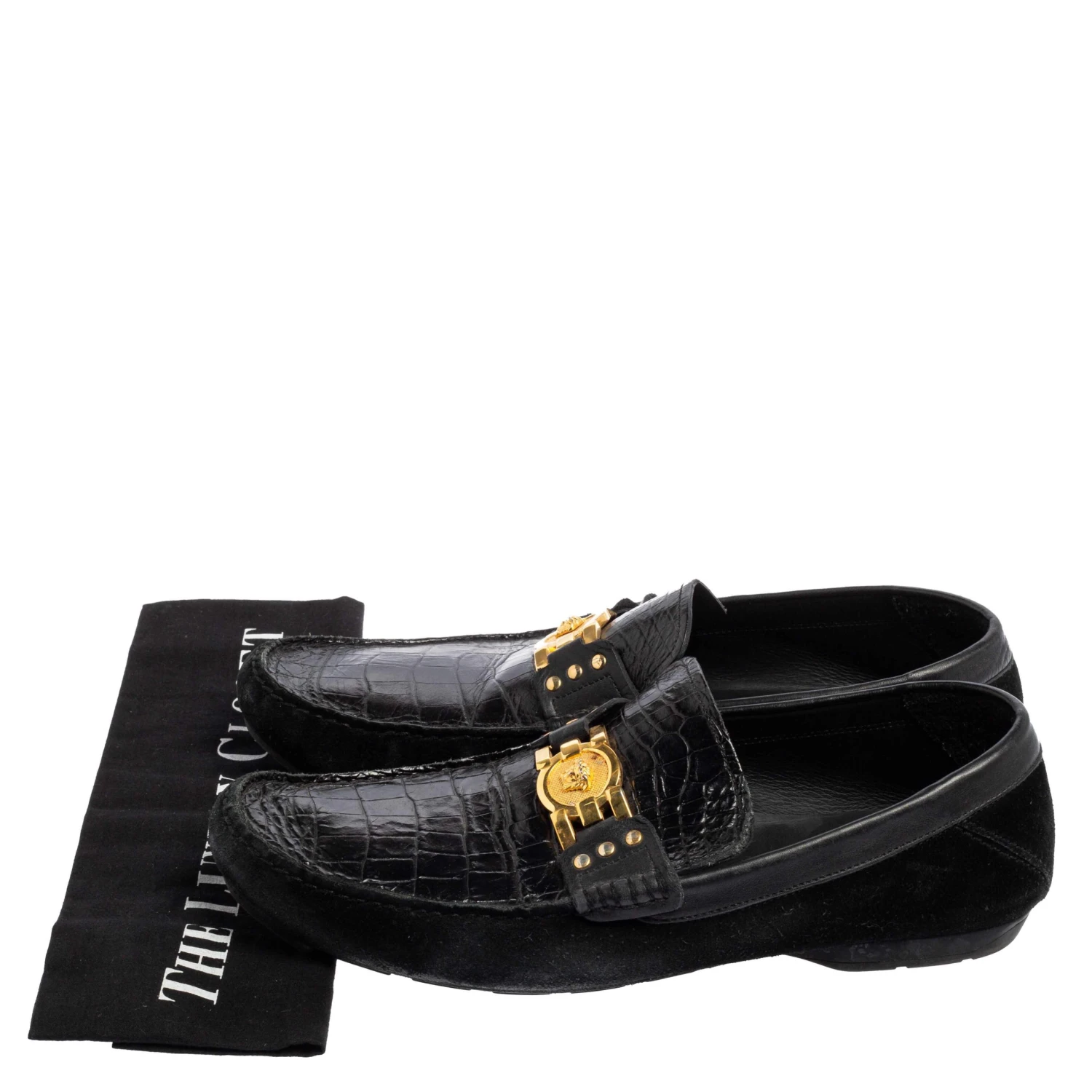 Versace Black Croc Embossed Leather And Suede Medusa Loafers Size 42 For Men 8 Versace Black Croc Embossed Leather And Suede Medusa Loafers Size 42 For Men - Image 8
