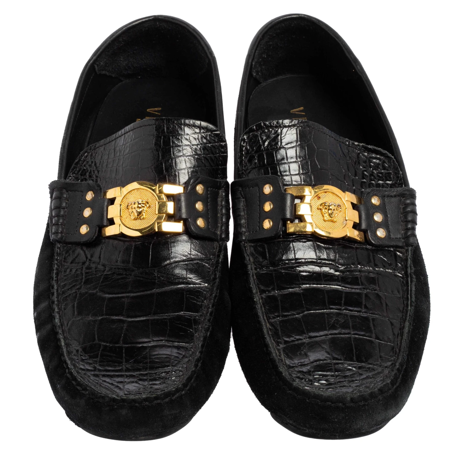 Versace Black Croc Embossed Leather And Suede Medusa Loafers Size 42 For Men 3 Versace Black Croc Embossed Leather And Suede Medusa Loafers Size 42 For Men - Image 3