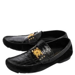 Versace Black Croc Embossed Leather And Suede Medusa Loafers Size 42 For Men 11 Versace Black Croc Embossed Leather And Suede Medusa Loafers Size 42 For Men -Versace Official Website luxury men versace used shoes p534606 003 scaled