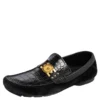 Versace Black Croc Embossed Leather And Suede Medusa Loafers Size 42 For Men
