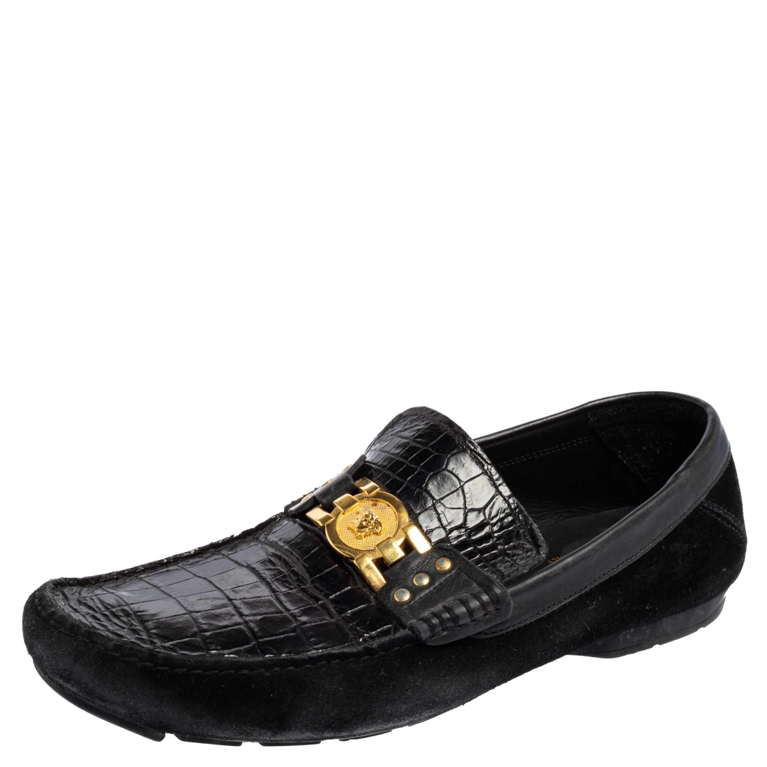 Versace Black Croc Embossed Leather And Suede Medusa Loafers Size 42 For Men 1 Versace Black Croc Embossed Leather And Suede Medusa Loafers Size 42 For Men