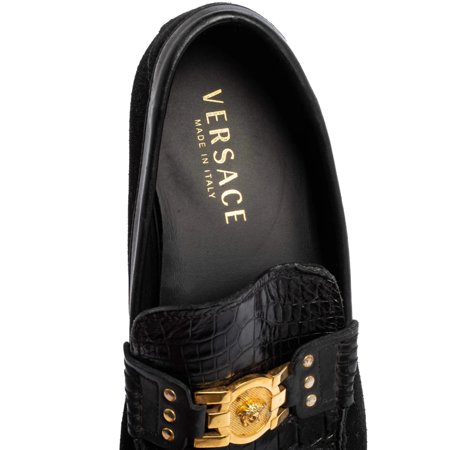 Versace Black Croc Embossed Leather And Suede Medusa Loafers Size 42 For Men 7 Versace Black Croc Embossed Leather And Suede Medusa Loafers Size 42 For Men - Image 7