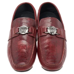 Versace Red Crocodile Leather Medusa Loafers Size 42 For Men -Versace Official Website luxury men versace used shoes p541024 007