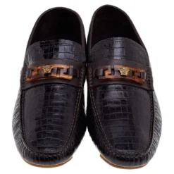Versace Black/Brown Crocodile Leather Medusa Slip On Loafers Size 45 For Men -Versace Official Website luxury men versace used shoes p541661 005