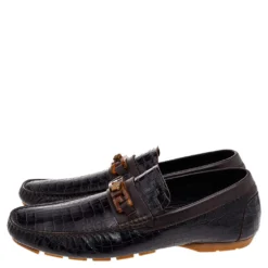 Versace Black/Brown Crocodile Leather Medusa Slip On Loafers Size 45 For Men -Versace Official Website luxury men versace used shoes p541661 007