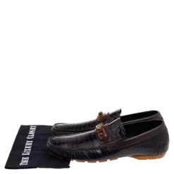 Versace Black/Brown Crocodile Leather Medusa Slip On Loafers Size 45 For Men -Versace Official Website luxury men versace used shoes p541661 008