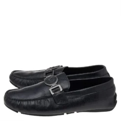 Versace Black Lizard Leather Medusa Slip On Loafers Size 41 For Men -Versace Official Website luxury men versace used shoes p541671 002