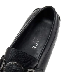 Versace Black Lizard Leather Medusa Slip On Loafers Size 41 For Men -Versace Official Website luxury men versace used shoes p541671 005