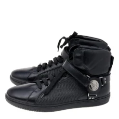 Versace Black Leather Medallion High Top Sneakers Size 44 For Men -Versace Official Website luxury men versace used shoes p551637 002
