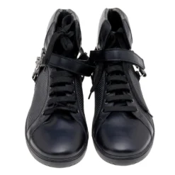 Versace Black Leather Medallion High Top Sneakers Size 44 For Men -Versace Official Website luxury men versace used shoes p551637 004