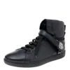 Versace Black Leather Medallion High Top Sneakers Size 44 For Men
