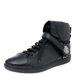 Versace Black Leather Medallion High Top Sneakers Size 44 For Men
