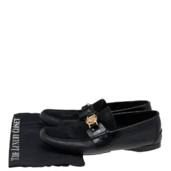 Versace Black Suede And Leather Medusa Embellished Slip On Loafers Size 44 For Men -Versace Official Website luxury men versace used shoes p562102 001