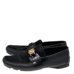 Versace Black Suede And Leather Medusa Embellished Slip On Loafers Size 44 For Men -Versace Official Website luxury men versace used shoes p562102 002