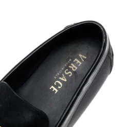 Versace Black Suede And Leather Medusa Embellished Slip On Loafers Size 44 For Men -Versace Official Website luxury men versace used shoes p562102 005