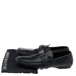 Versace Black Ostrich Leather Medusa Slip On Loafers Size 41 For Men -Versace Official Website luxury men versace used shoes p562114 001