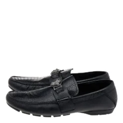 Versace Black Ostrich Leather Medusa Slip On Loafers Size 41 For Men -Versace Official Website luxury men versace used shoes p562114 002