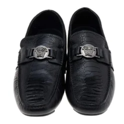 Versace Black Ostrich Leather Medusa Slip On Loafers Size 41 For Men -Versace Official Website luxury men versace used shoes p562114 004