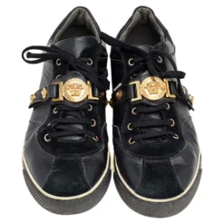 Versace Black Suede And Leather Medusa Low Top Sneakers Size 43 For Men -Versace Official Website luxury men versace used shoes p563986 005