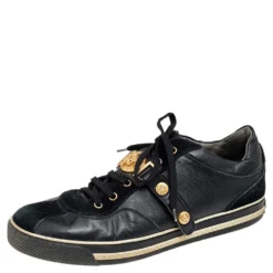 Versace Black Suede And Leather Medusa Low Top Sneakers Size 43 For Men