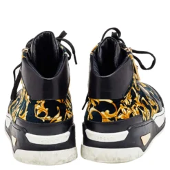Versace Black/Gold Barocco Print Velvet And Leather Medusa High Top Sneakers Size 40.5 For Men -Versace Official Website luxury men versace used shoes p565914 003