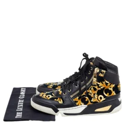 Versace Black/Gold Barocco Print Velvet And Leather Medusa High Top Sneakers Size 40.5 For Men -Versace Official Website luxury men versace used shoes p565914 005