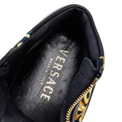 Versace Black/Gold Barocco Print Velvet And Leather Medusa High Top Sneakers Size 40.5 For Men -Versace Official Website luxury men versace used shoes p565914 009