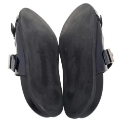 Versace Navy Blue Leather Double Buckle Strap Slide Sandals Size 44 For Men -Versace Official Website luxury men versace used shoes p568306 001