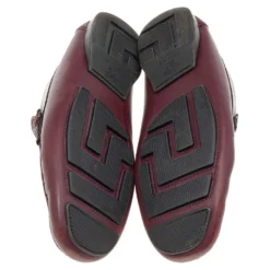 Versace Burgundy Monogram Embossed Leather Slip On Loafers Size 43 For Men -Versace Official Website luxury men versace used shoes p569203 002