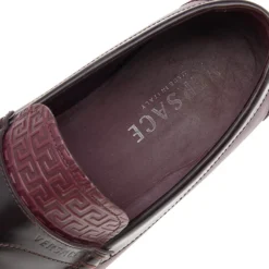 Versace Burgundy Monogram Embossed Leather Slip On Loafers Size 43 For Men -Versace Official Website luxury men versace used shoes p569203 003