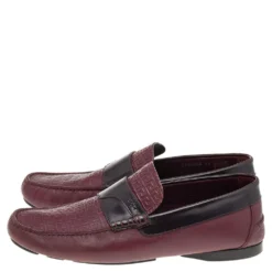 Versace Burgundy Monogram Embossed Leather Slip On Loafers Size 43 For Men -Versace Official Website luxury men versace used shoes p569203 006
