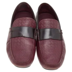 Versace Burgundy Monogram Embossed Leather Slip On Loafers Size 43 For Men -Versace Official Website luxury men versace used shoes p569203 008