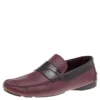 Versace Burgundy Monogram Embossed Leather Slip On Loafers Size 43 For Men